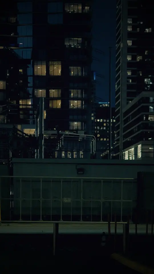 Material de banco: una avenida de noche grabada en vertical.
